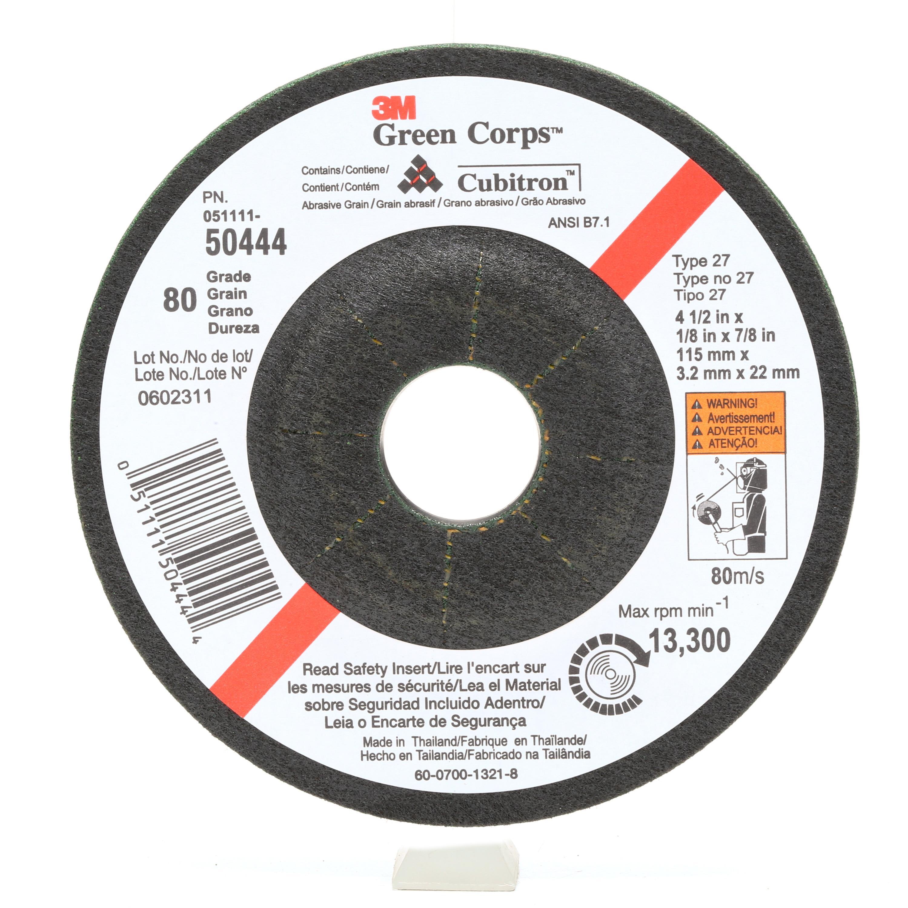 Green Corps 7000118590 Flexible Grinding Wheel, 4-1/2 in Dia Wheel x 1/8 in THK Wheel, 7/8 in Center Hole, 36 Grit, Ceramic Abrasive - Depressed Center Wheels